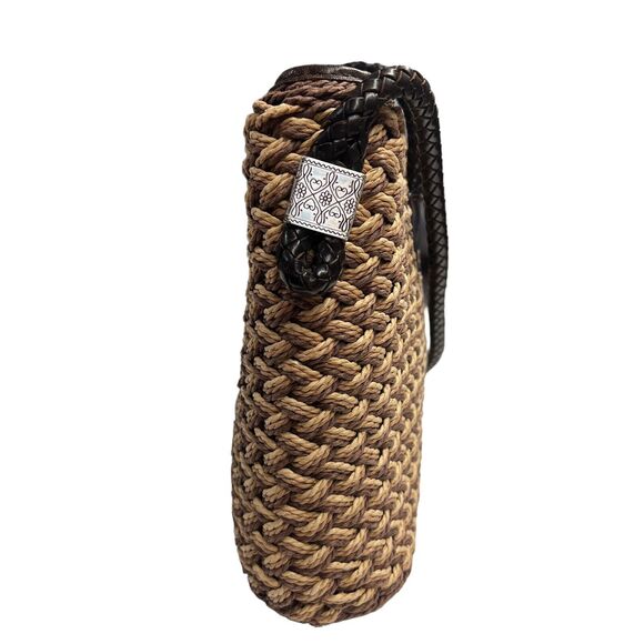 Vintage Brighton Crossbody Tan Cream Jute Brown Woven Leather Crossbody Strap - Picture 3 of 8